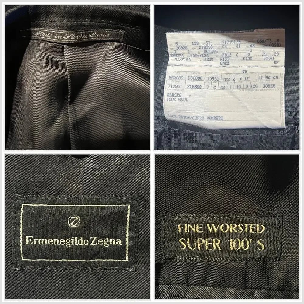 Ermenegildo Zegna Tuxedo 38R 30x30 Black Double Breasted Super 100